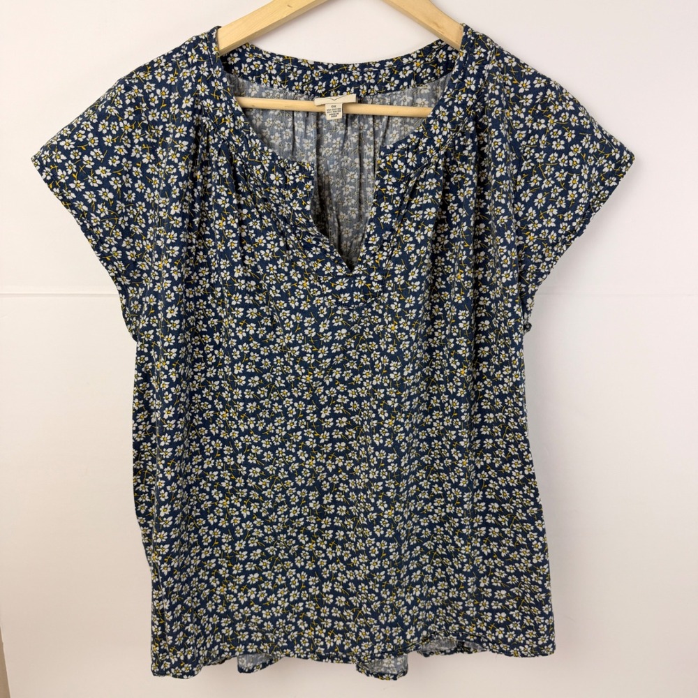 St John's Bay Cotton Rayon Floral Blouse Womens 0X Blue Cottagecore Top